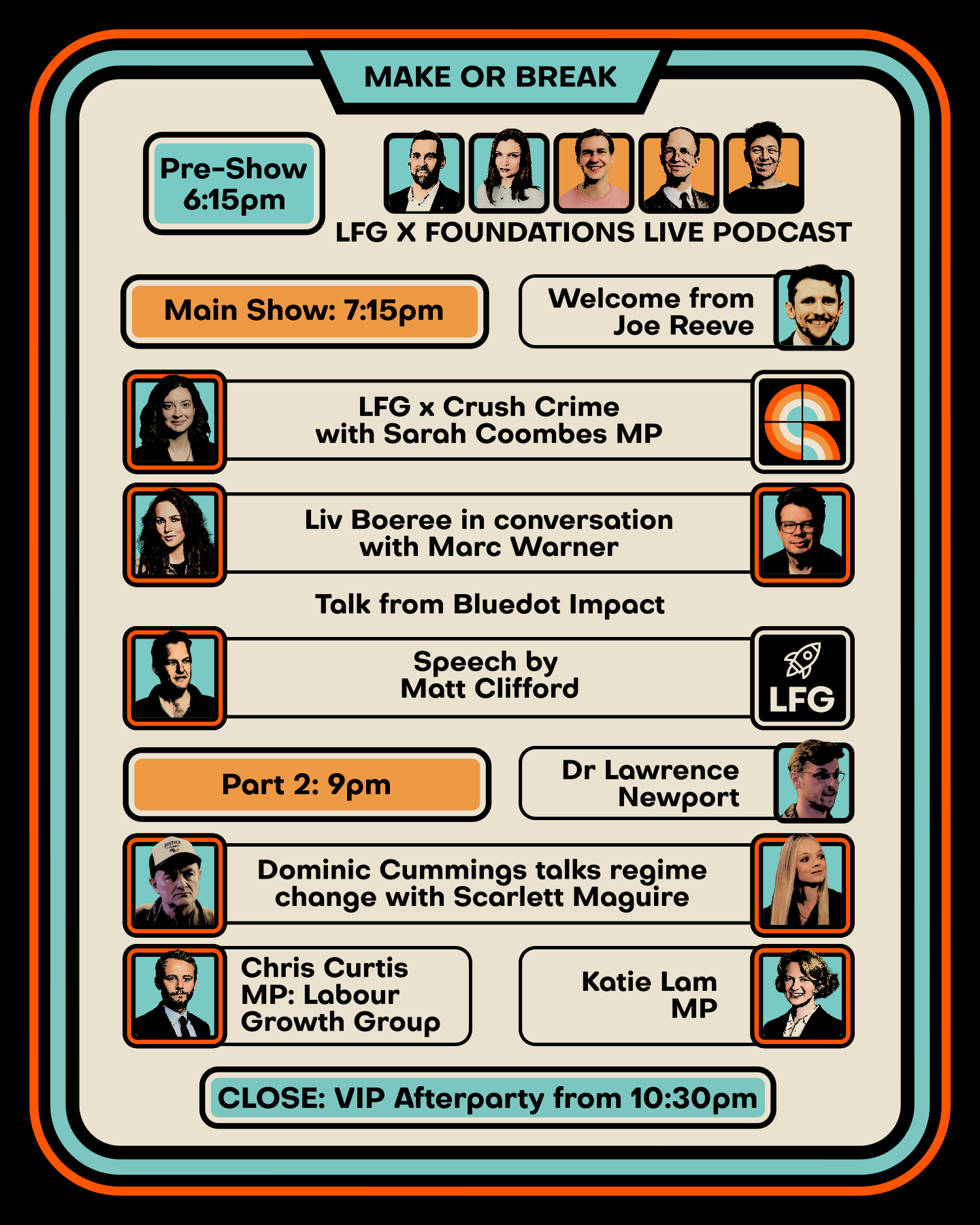 Make or Break Event Itinerary